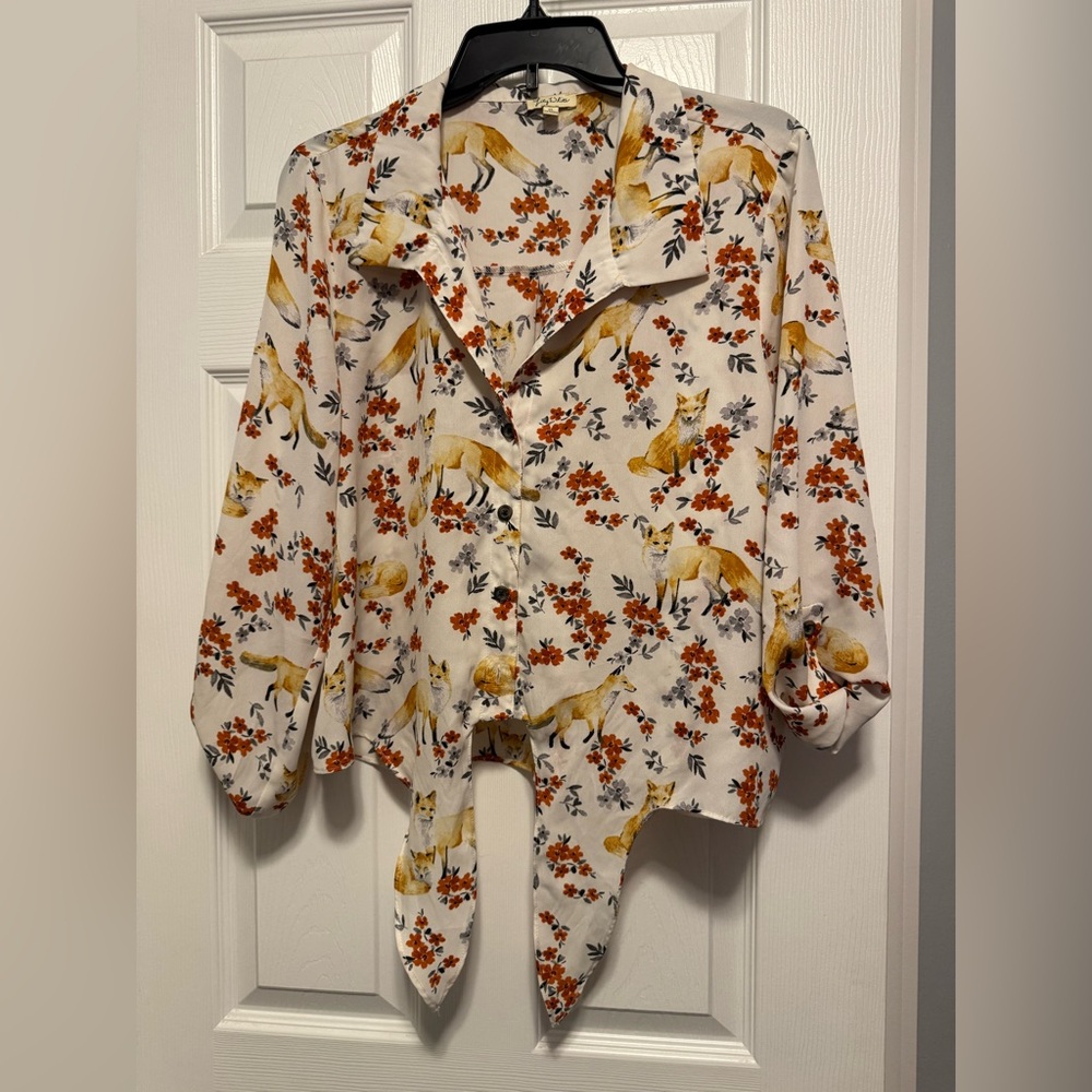 Fox tie button down blouse